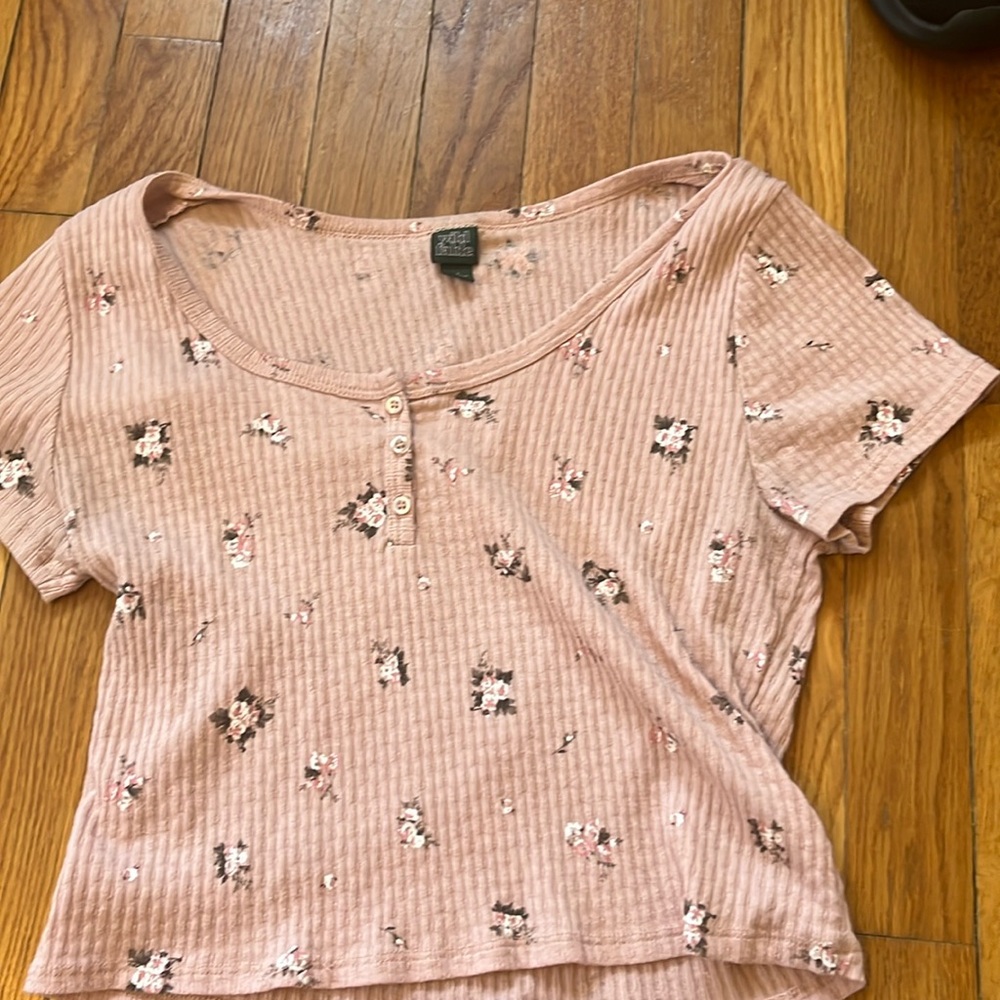 light pink crop top with flowers